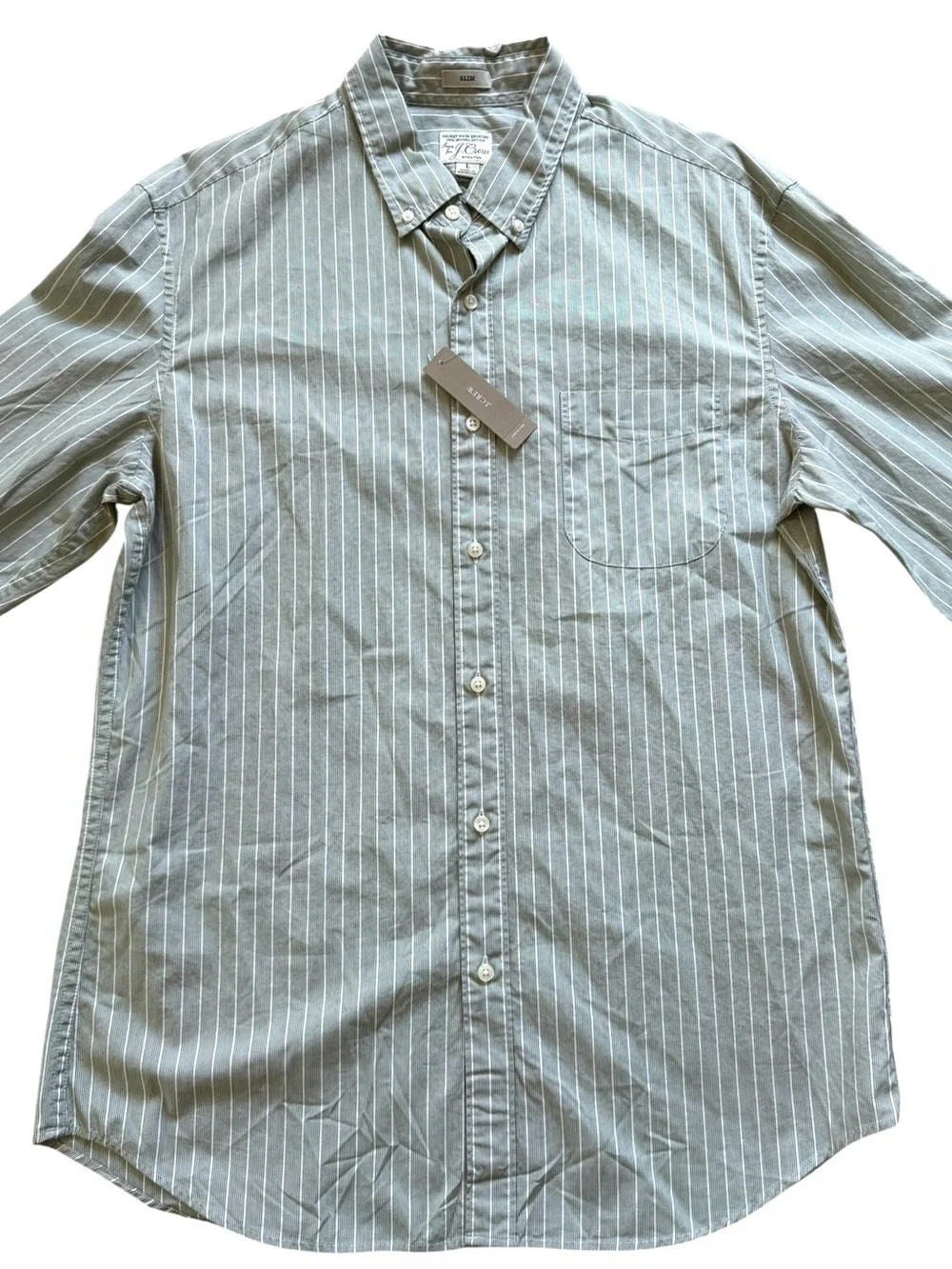 J. Crew Men’s Slim Fit Striped Button Down Shirt Large Green White Stretch NWT